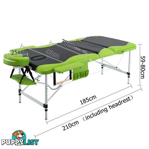 Aluminium Massage Table 3 Fold Green Black