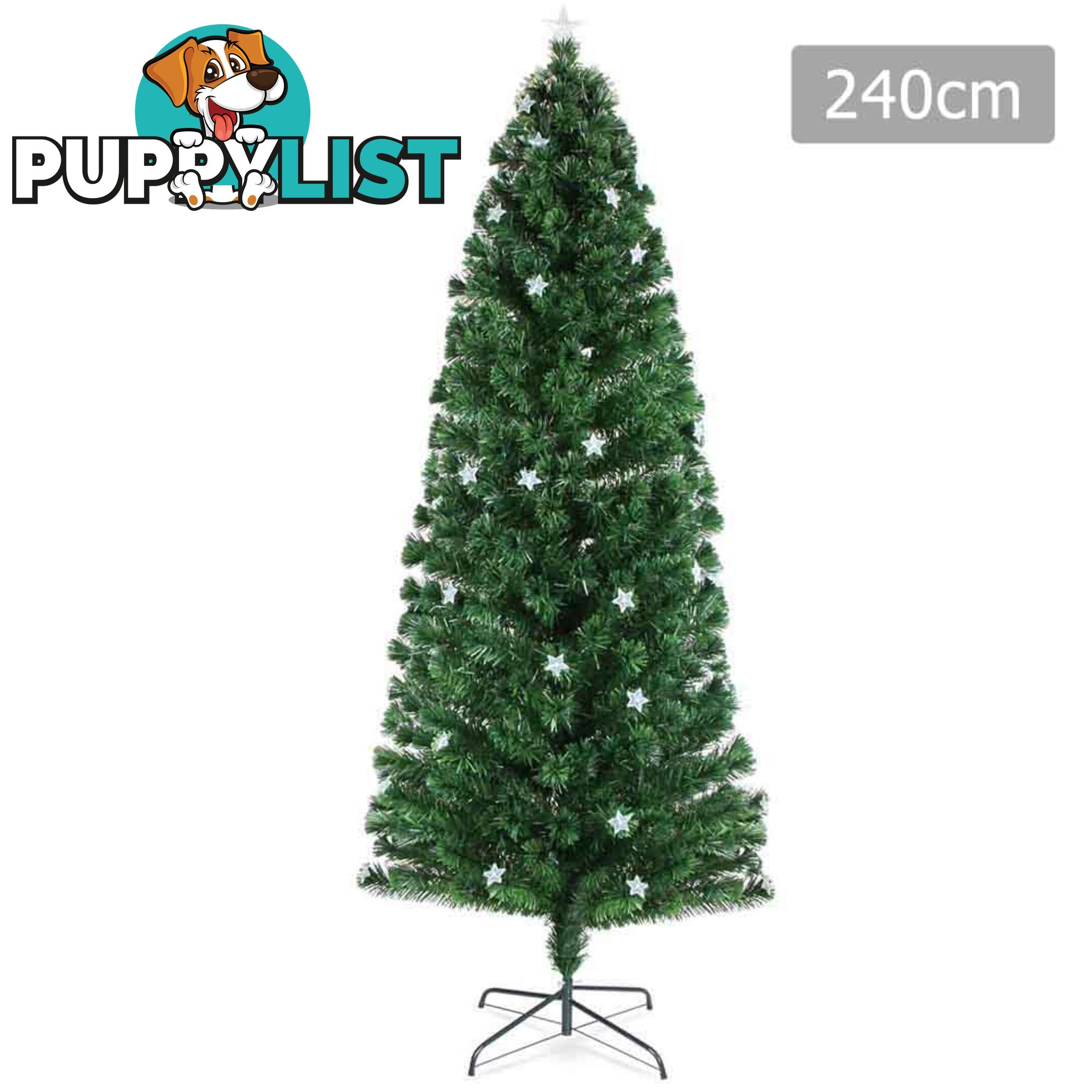 8FT Christmas Tree 320 LED Lights 2.4M Fabric Optic Xmas Home Decoration Green