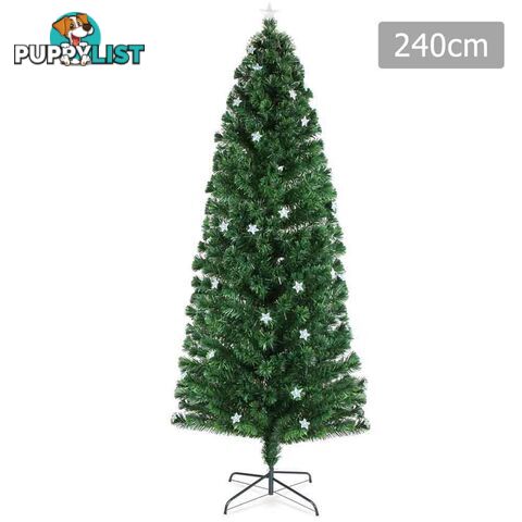 8FT Christmas Tree 320 LED Lights 2.4M Fabric Optic Xmas Home Decoration Green