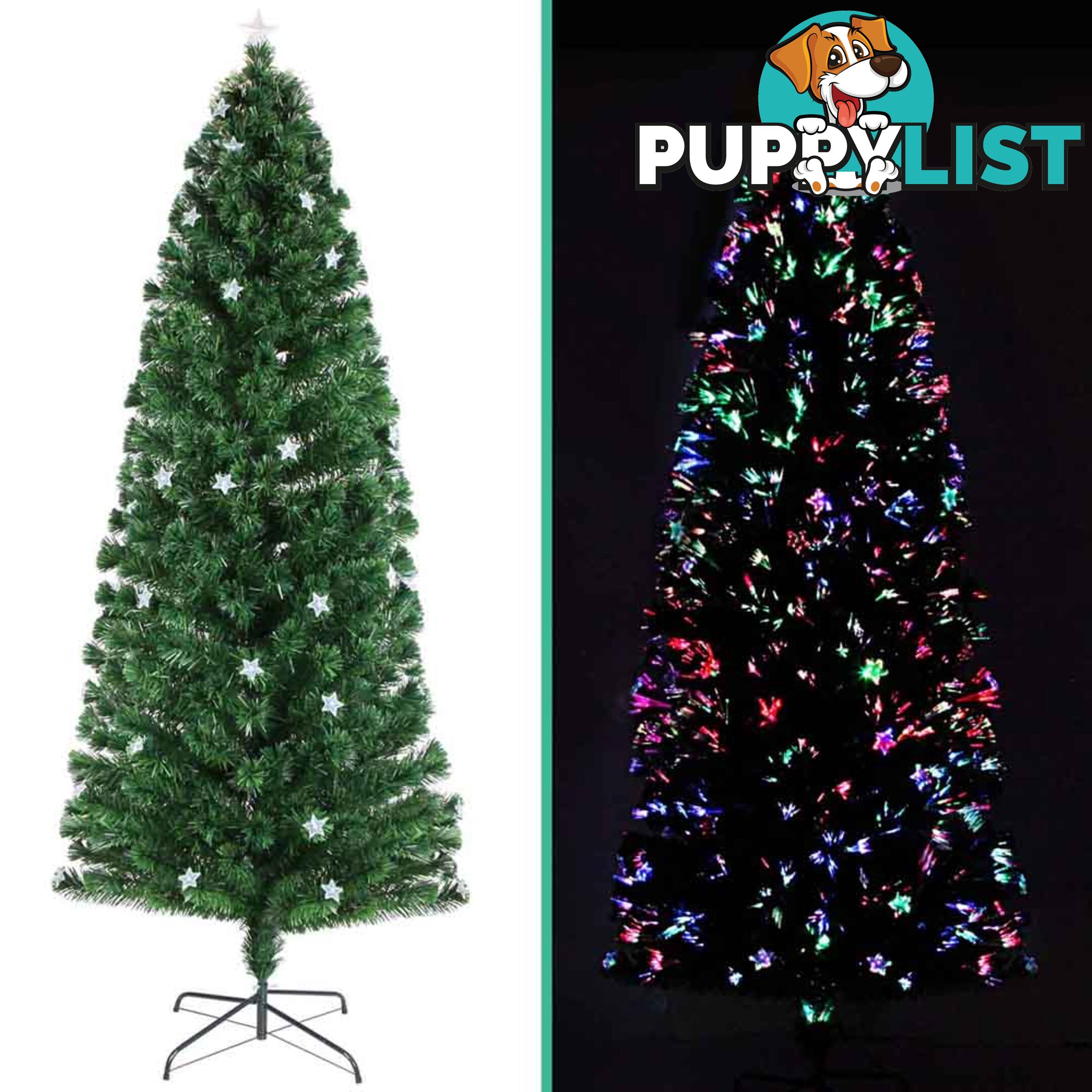 8FT Christmas Tree 320 LED Lights 2.4M Fabric Optic Xmas Home Decoration Green