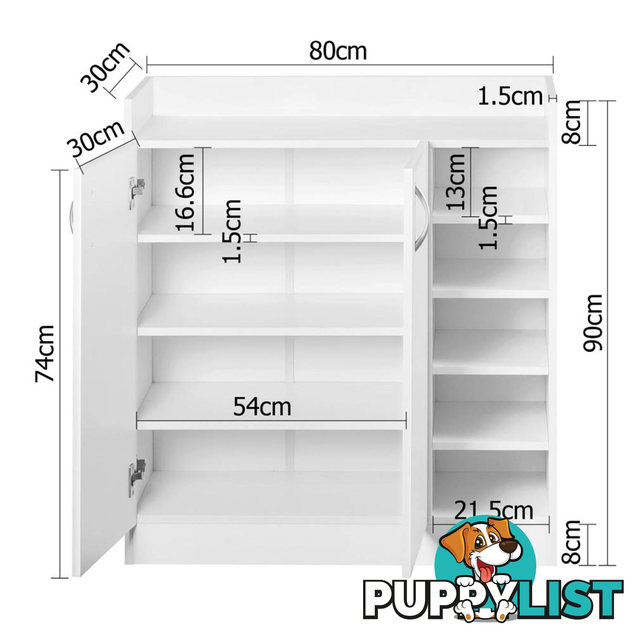 2 Doors Shoe Cabinet Storage Cupboard White