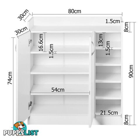 2 Doors Shoe Cabinet Storage Cupboard White