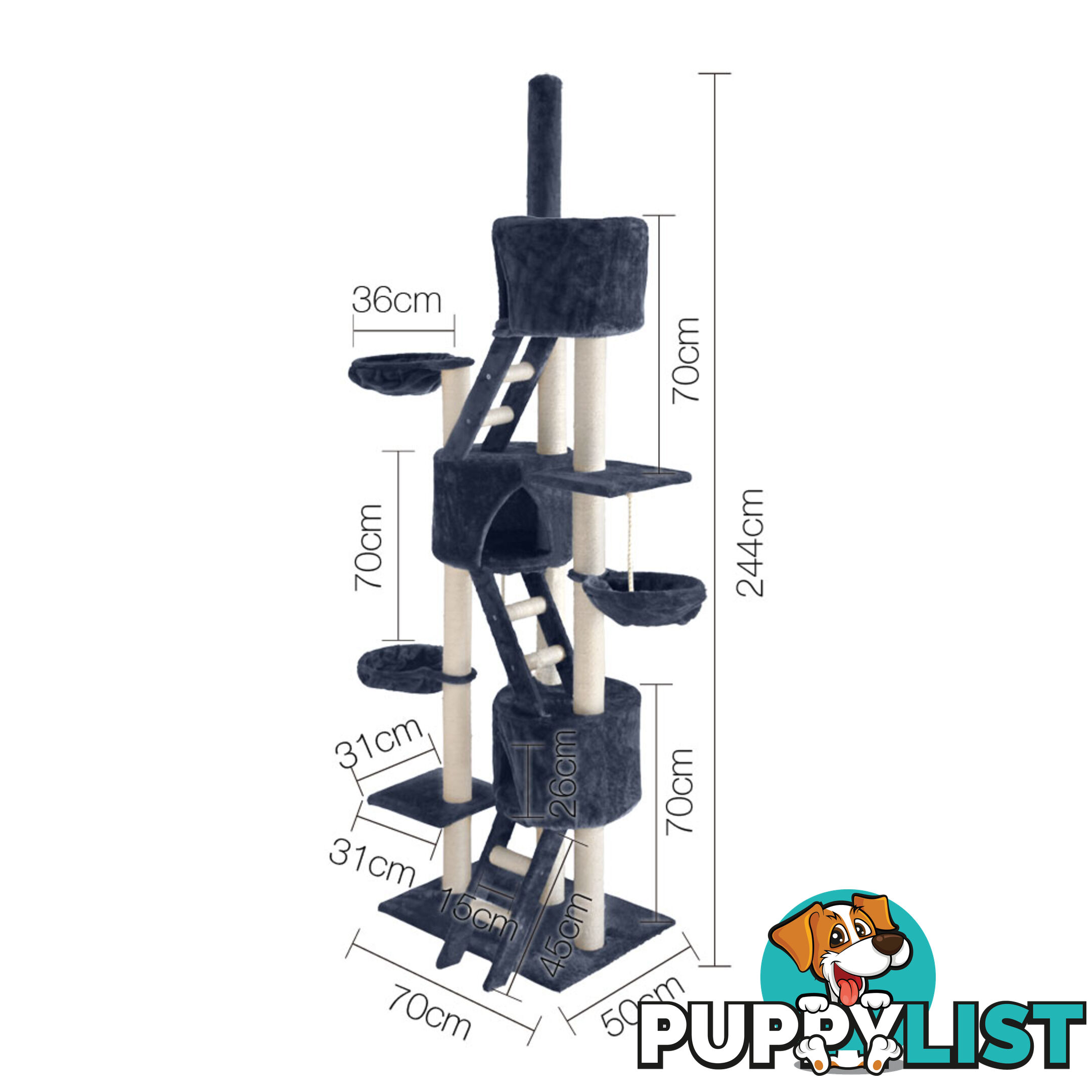 244cm Cat Scratching Poles Tree Kitten Post Pet Tower Gym House Condo Dark Grey