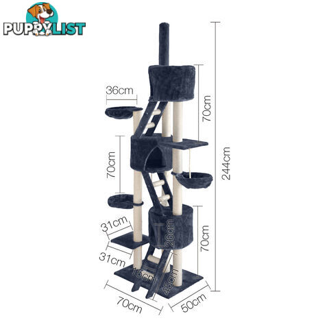 244cm Cat Scratching Poles Tree Kitten Post Pet Tower Gym House Condo Dark Grey