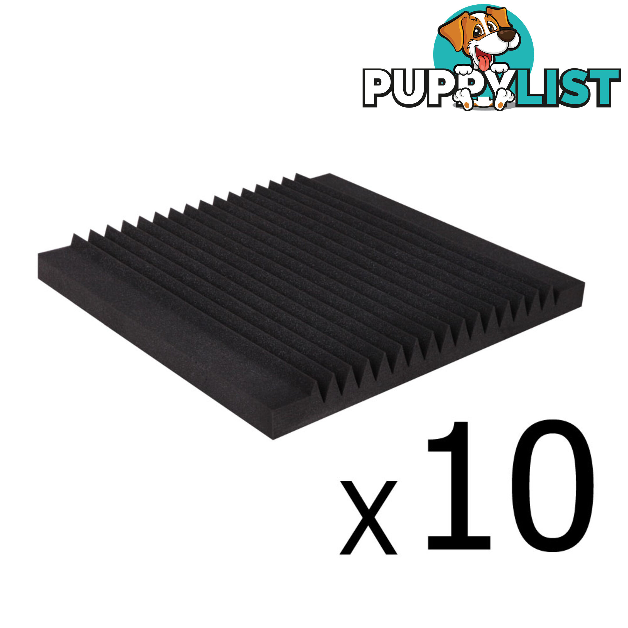 Set of 10 Studio Acoustic Foam Tile Wedge Black 50 x 50 x 5cm