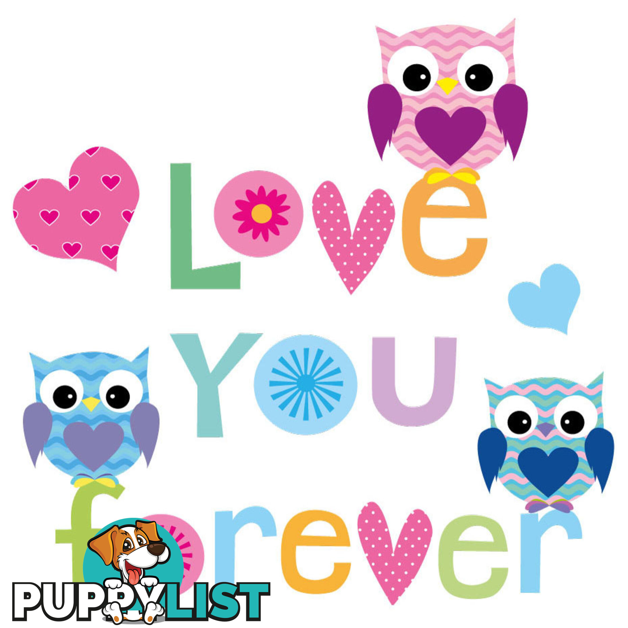 Extra Large Size Love Forever Owls Wall Sticker - Totally Movable