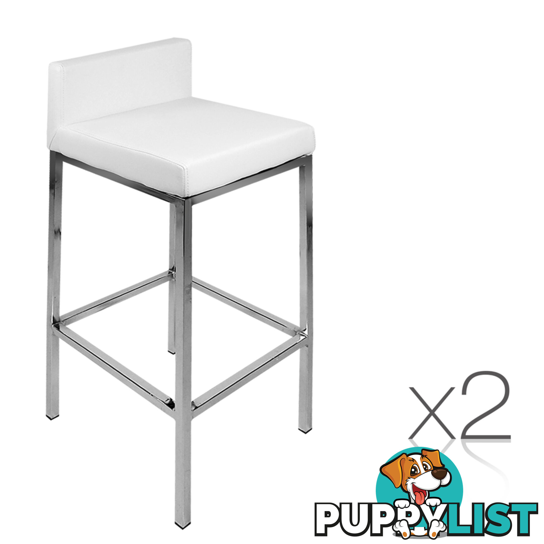 2 x Modern Low Backrest Bar Stool PU Leather Cafe Kitchen Bar Chair Seat White