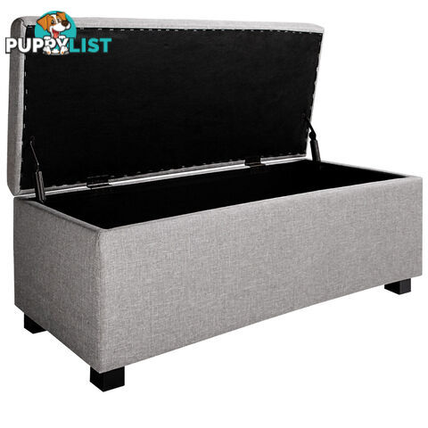 Ottoman Storage Blanket Box Foot Stool Toy Bed Faux Linen Large Light Grey