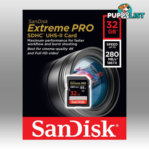 SanDisk 32GB Extreme Pro SD (SDHC) Card UHS-II 280MB/s