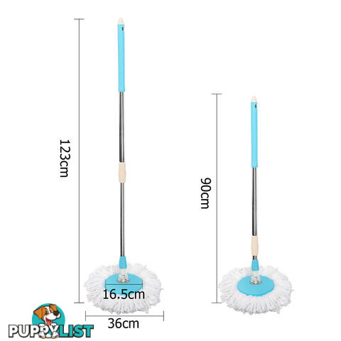 360 Degree Spinning Mop Stainless Steel Spin Dry Bucket w/ 2 Mop Heads 7.5L Blue