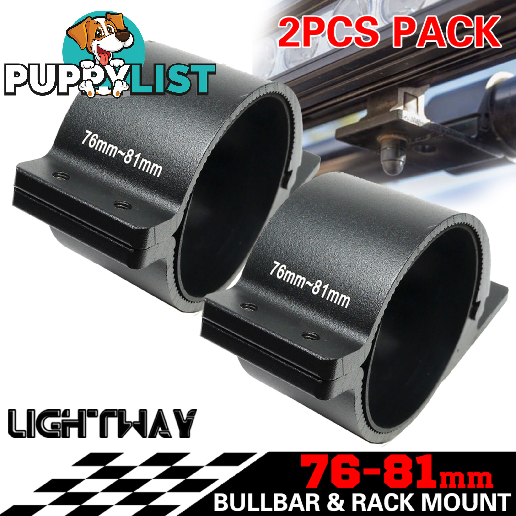 PAIR Bullbar Mounting Bracket Clamp 76-81mm For LED Light Bar HID Antenna ARB