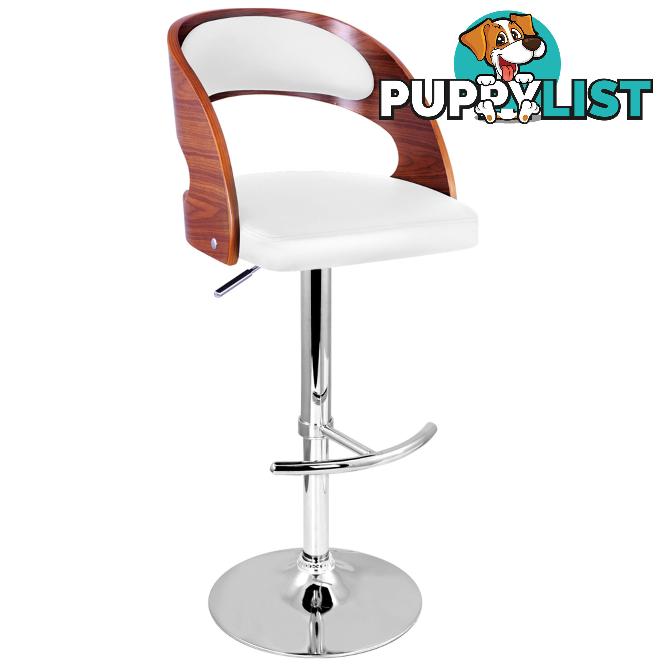 PU Leather Wooden Kitchen Bar Stool Padded Seat White