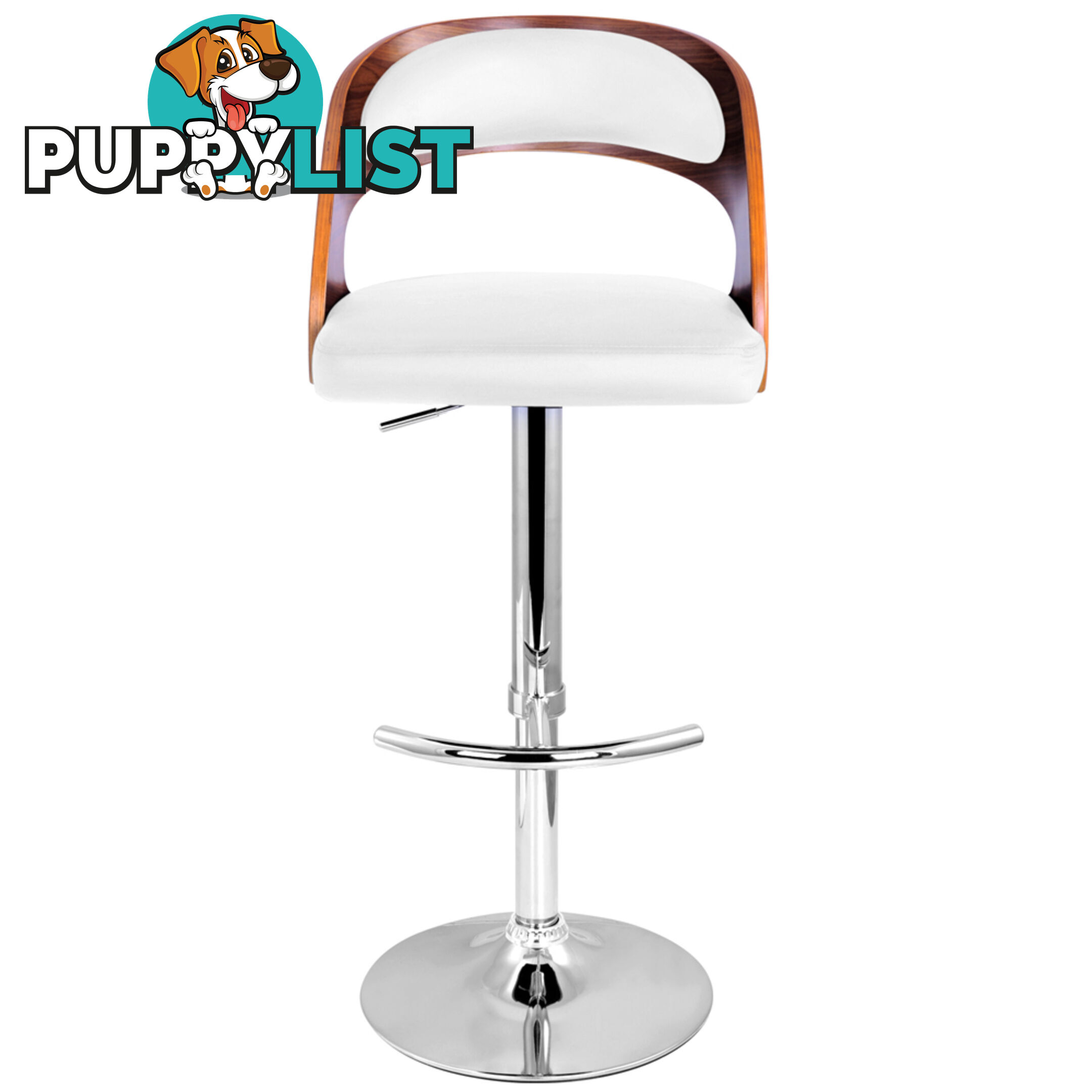 PU Leather Wooden Kitchen Bar Stool Padded Seat White