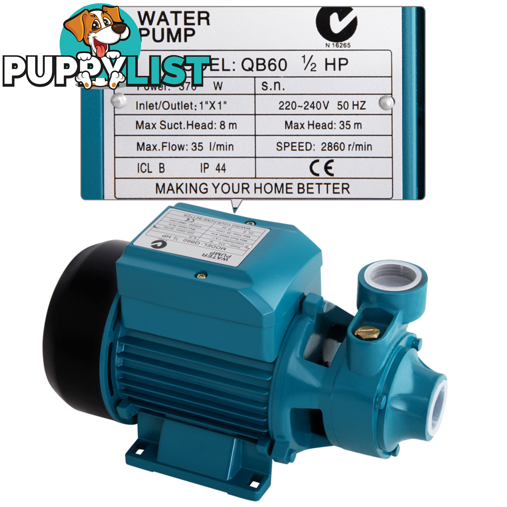 Electric Clean Water Pump 35L/Min 1/2/HP