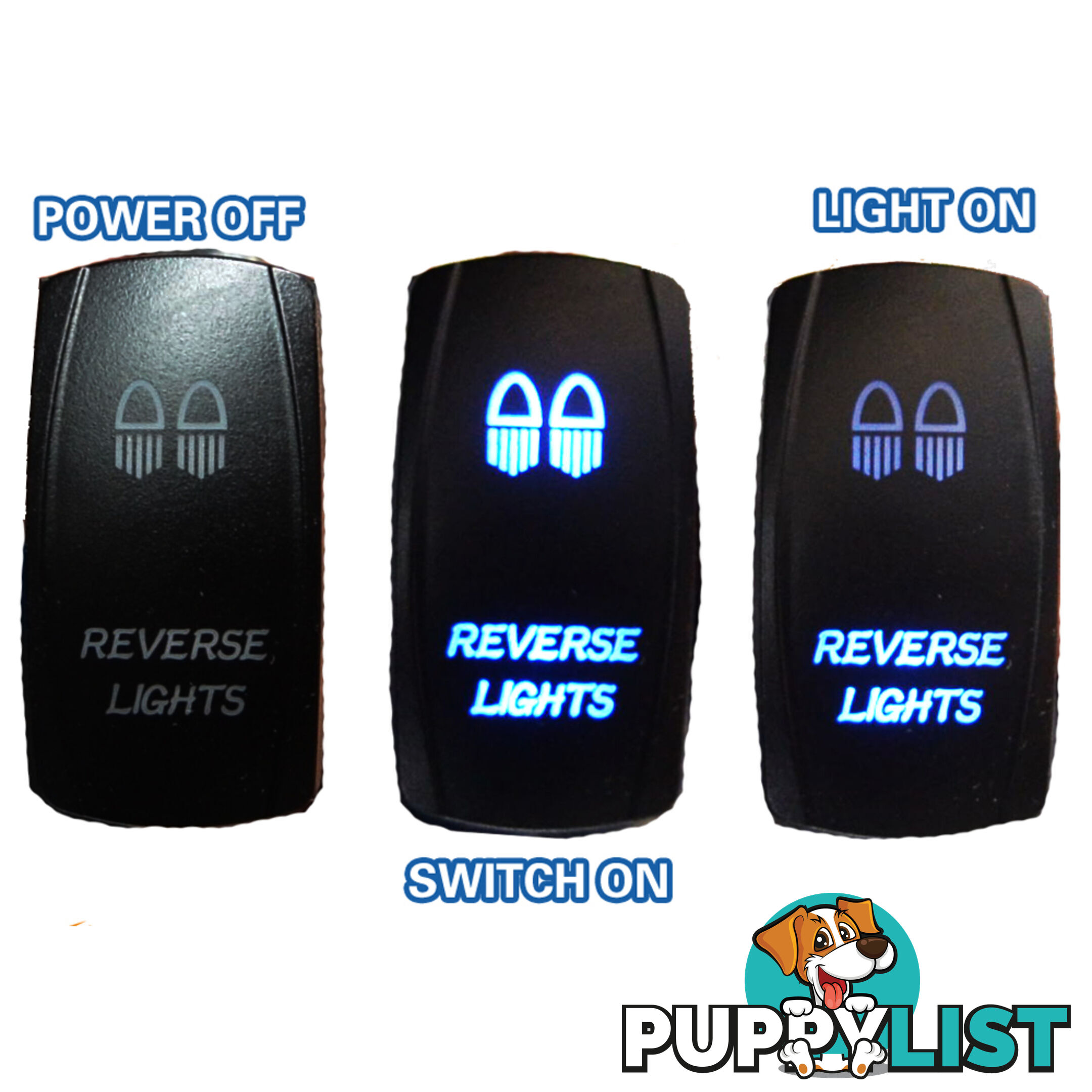 REVERSE LIGHTS CARLING ROCKER SWITCH LASER ETCHED WORK LIGHT BAR 4WD HID 12V 24V