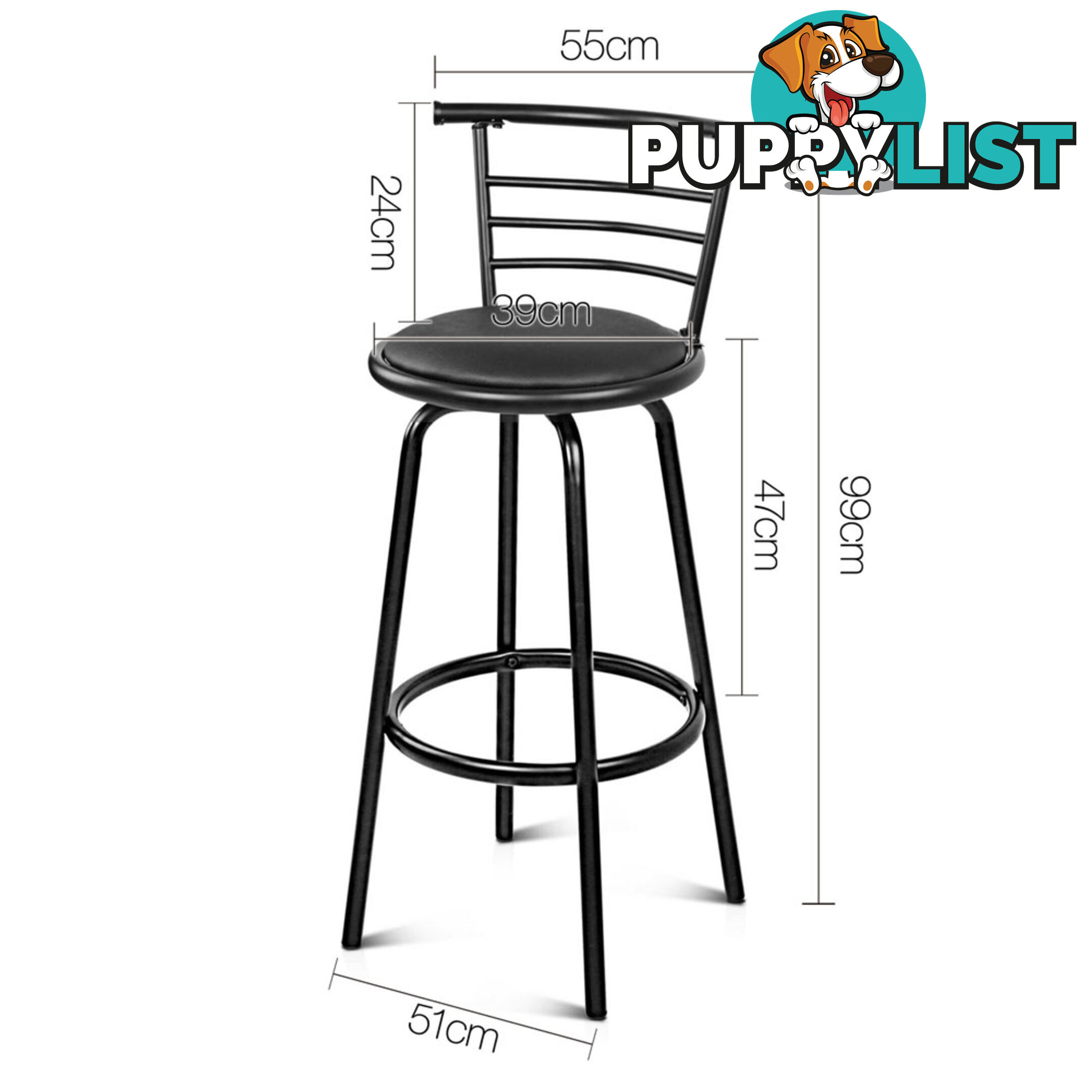 Set of 2 360ÁSwivel Bar Stool - Black