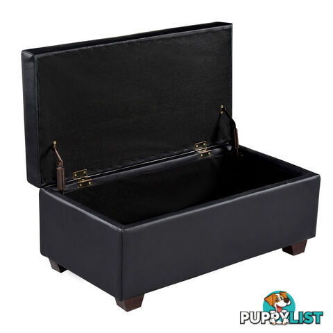 Ottoman Seat Storage Faux PU Leather Blanket Toy Box Foot Stool Large Black