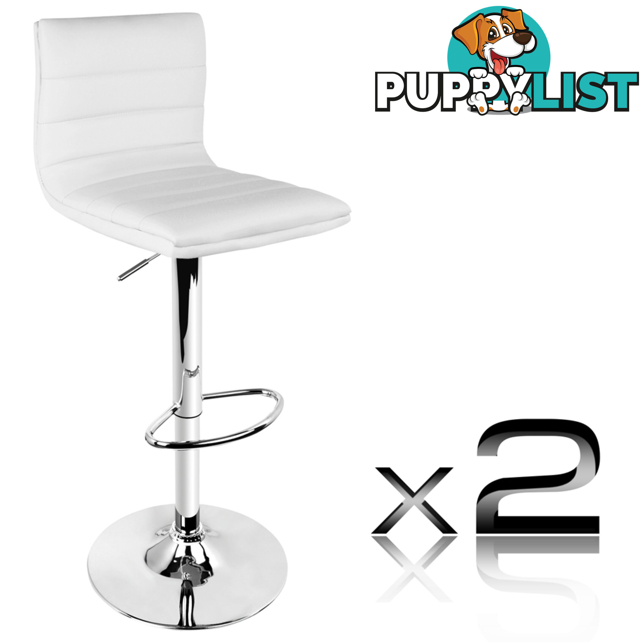 2 x PU Leather Backrest Kitchen Bar Stool Cafe Swivel Breakfast Stools White