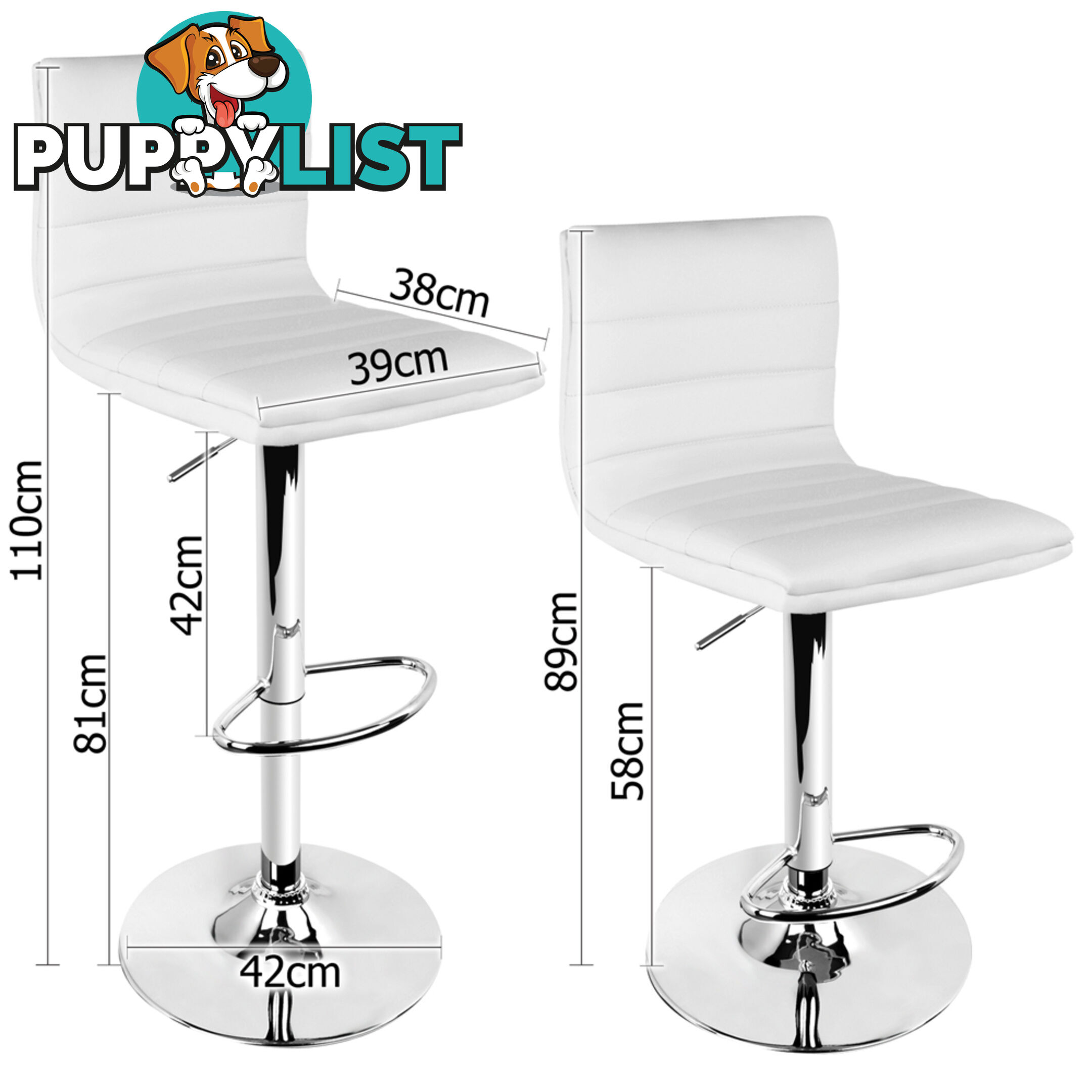 2 x PU Leather Backrest Kitchen Bar Stool Cafe Swivel Breakfast Stools White