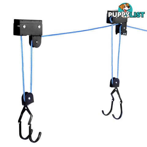 2 x Kayak Hoist Ceiling Rack Bike Lift Pulley System Garage Storage Rope 60kg