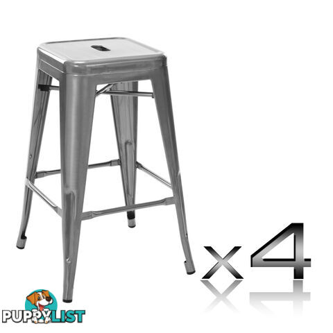 Set of 4 Replica Tolix Kitchen Bar Stool 66cm Metallic