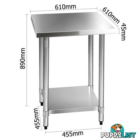 Commercial Stainless Steel Kitchen Work Bench Food Preparation Table Top 610mm