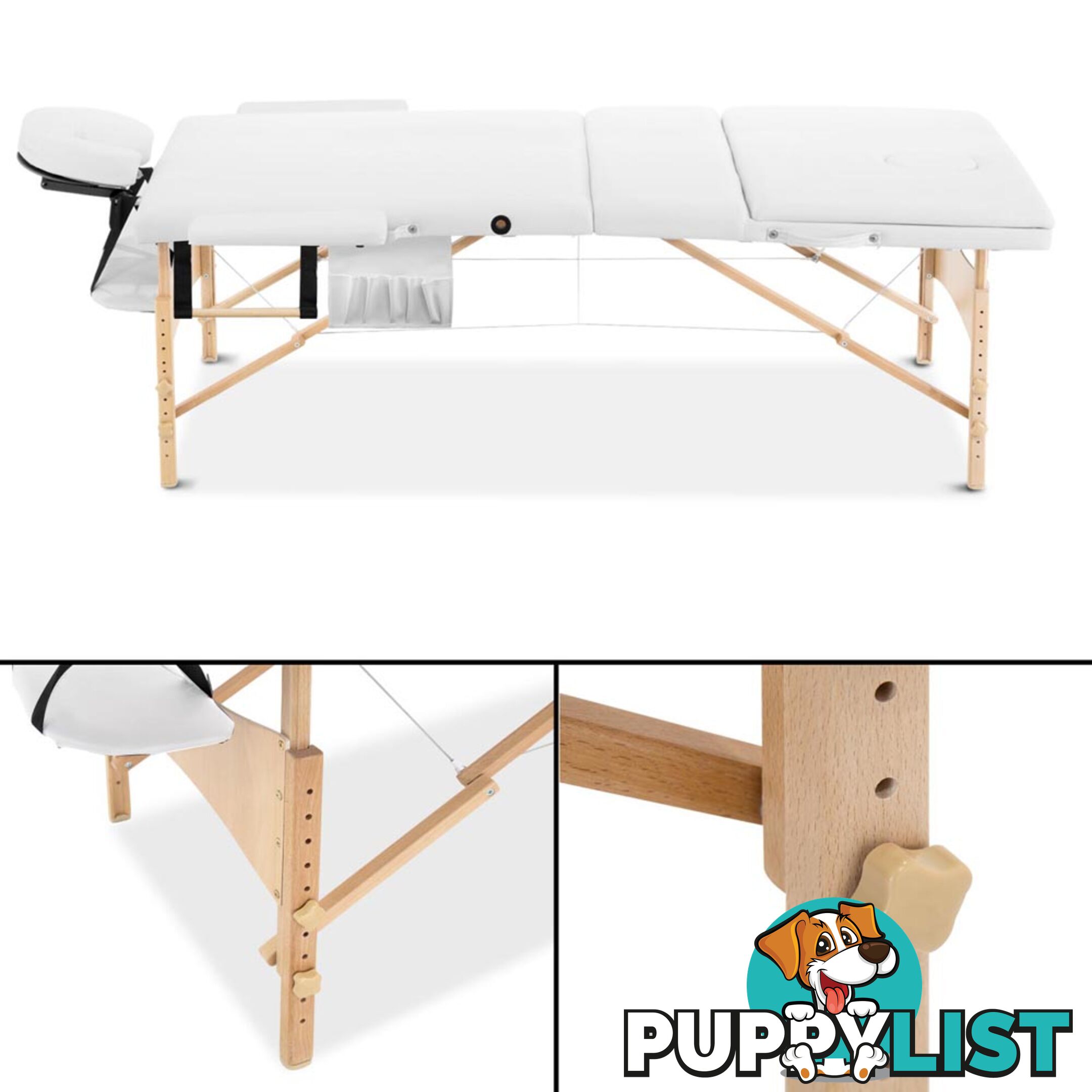 Portable Wooden Massage Table 3 Fold Beauty Chair Bed Waxing White 70 cm