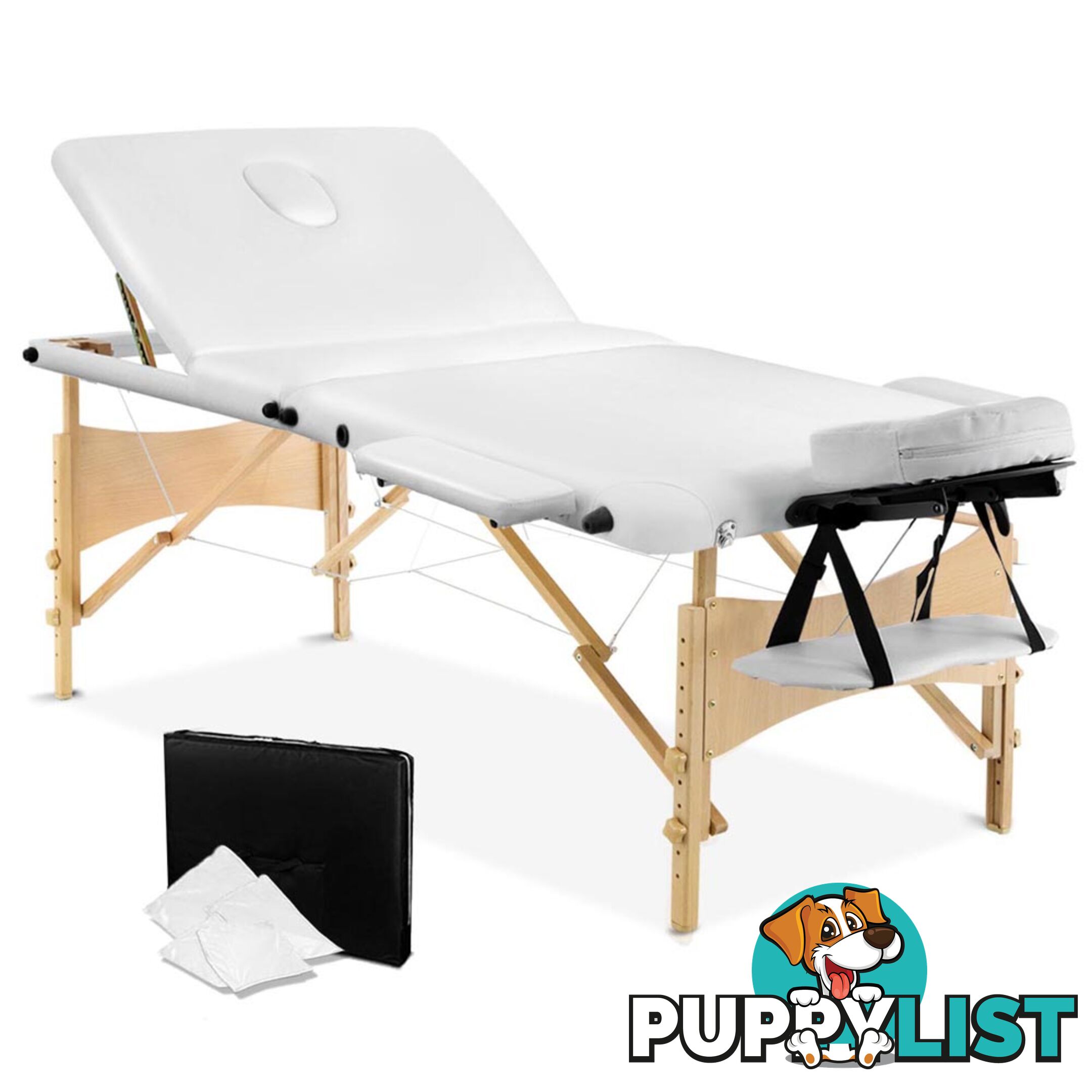 Portable Wooden Massage Table 3 Fold Beauty Chair Bed Waxing White 70 cm