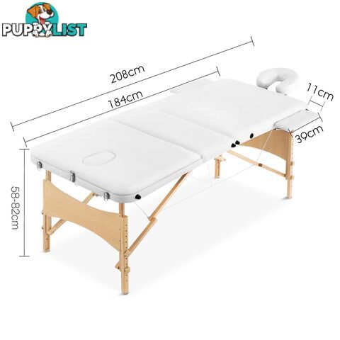 Portable Wooden Massage Table 3 Fold Beauty Chair Bed Waxing White 70 cm