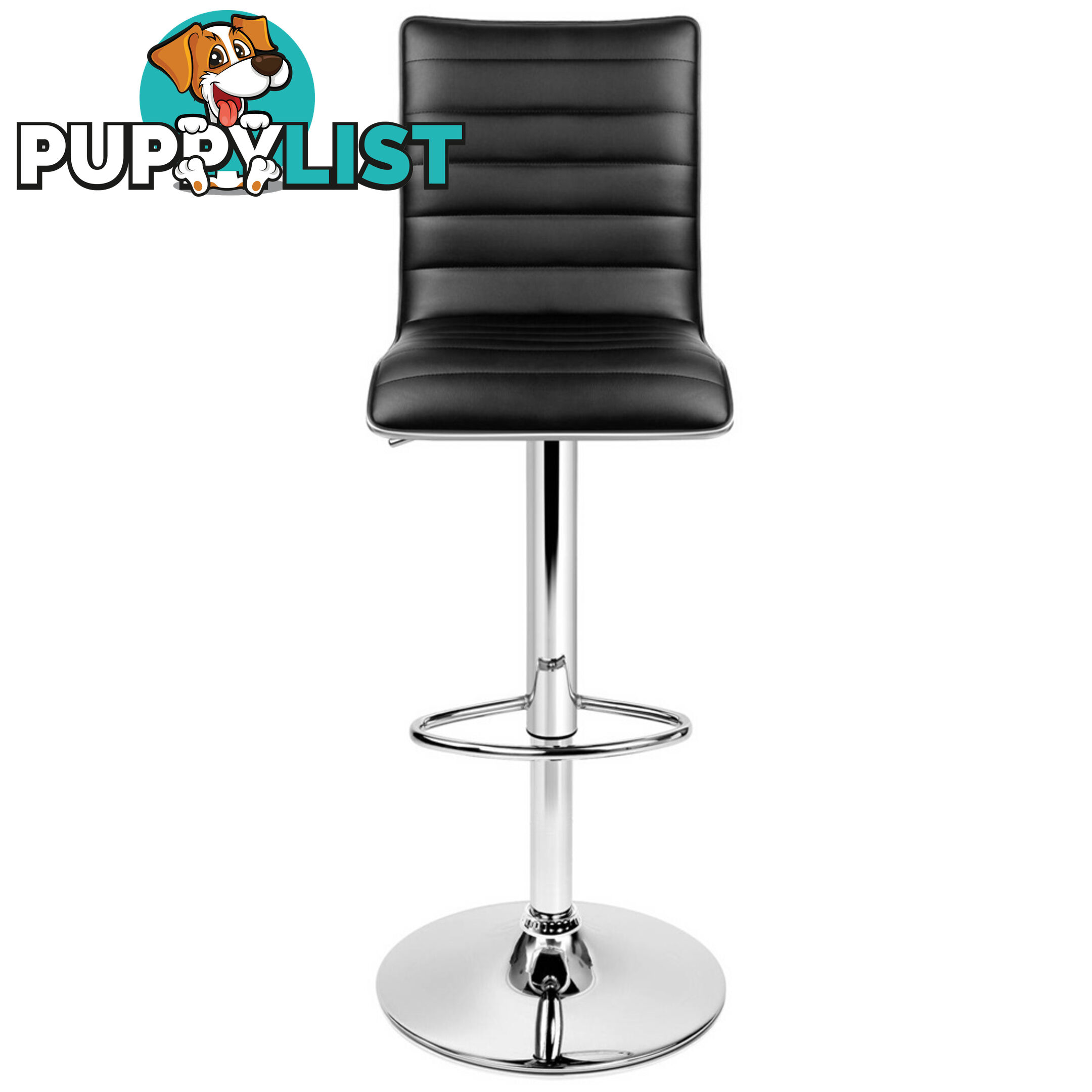 Set of 2 PU Leather Bar Stools - Black