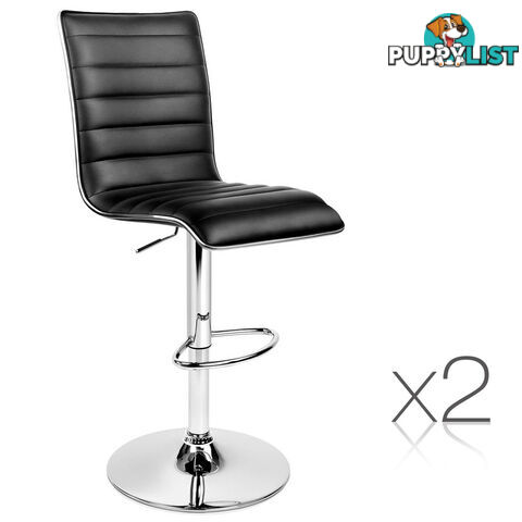 Set of 2 PU Leather Bar Stools - Black