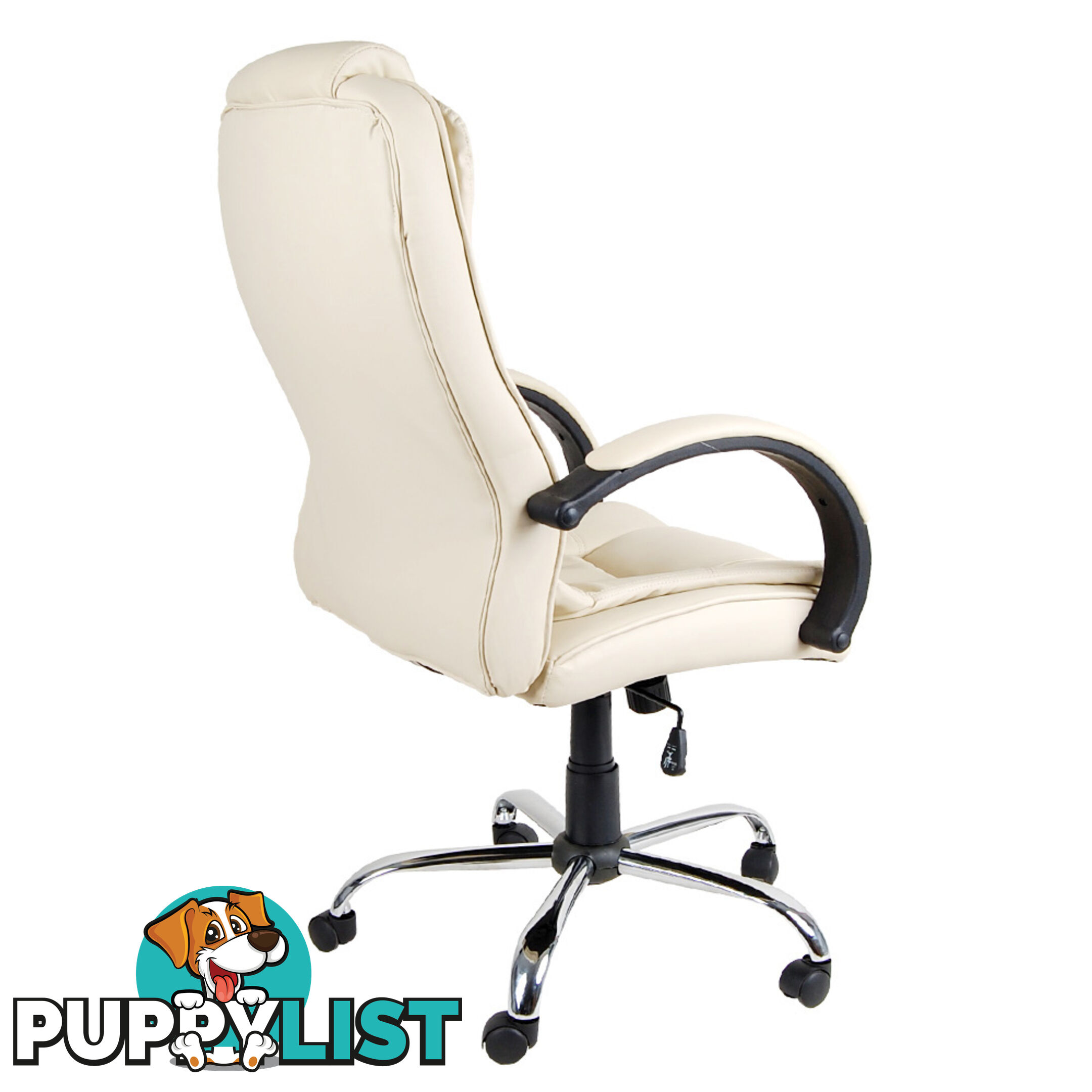 Deluxe PU Leather Computer Chair High Back Headrest Office Desk Chair Beige