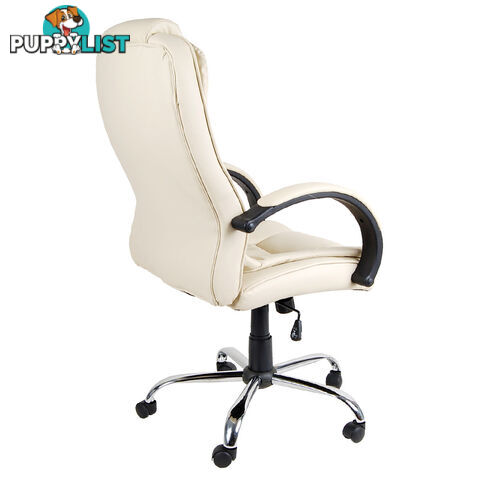 Deluxe PU Leather Computer Chair High Back Headrest Office Desk Chair Beige