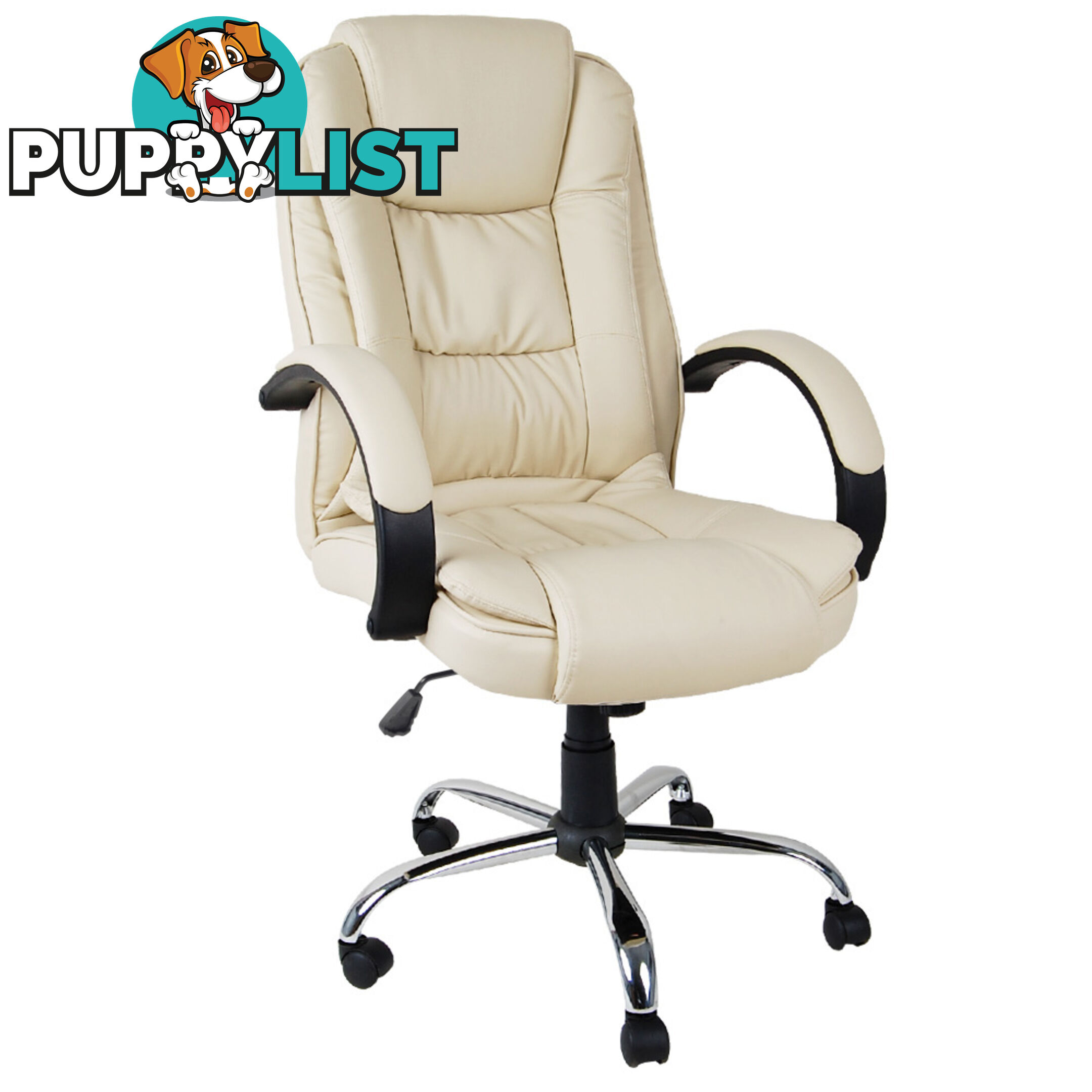 Deluxe PU Leather Computer Chair High Back Headrest Office Desk Chair Beige