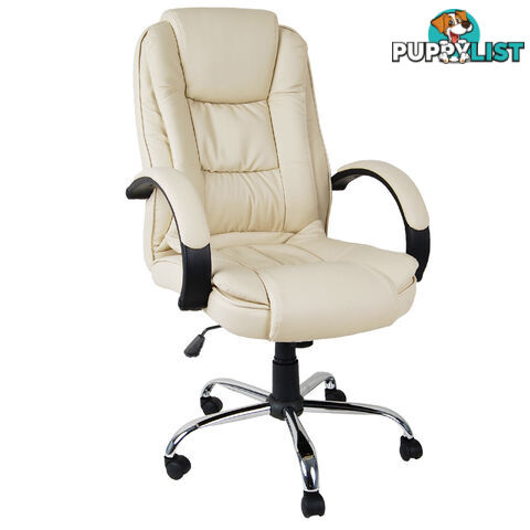 Deluxe PU Leather Computer Chair High Back Headrest Office Desk Chair Beige