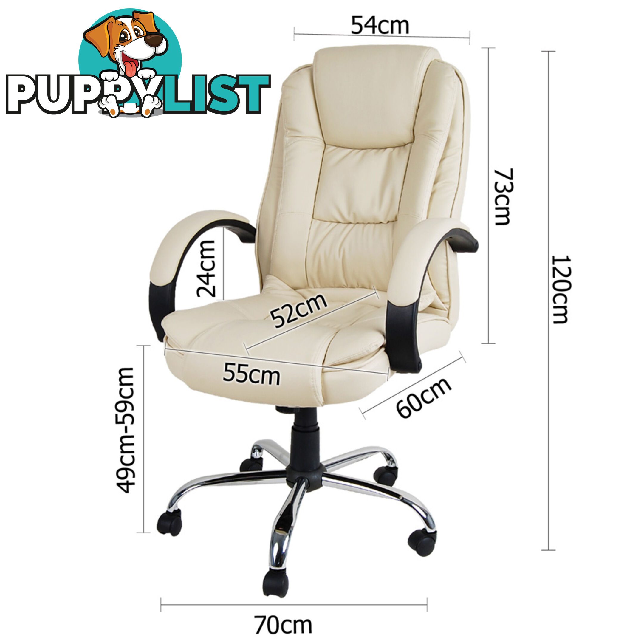 Deluxe PU Leather Computer Chair High Back Headrest Office Desk Chair Beige