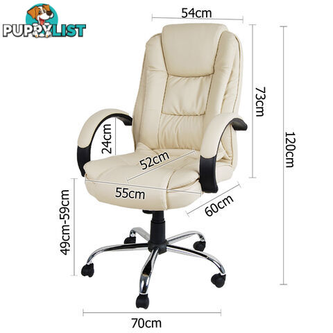 Deluxe PU Leather Computer Chair High Back Headrest Office Desk Chair Beige