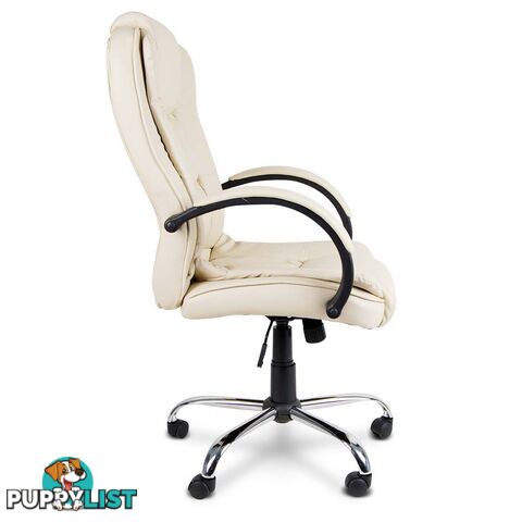 Deluxe PU Leather Computer Chair High Back Headrest Office Desk Chair Beige