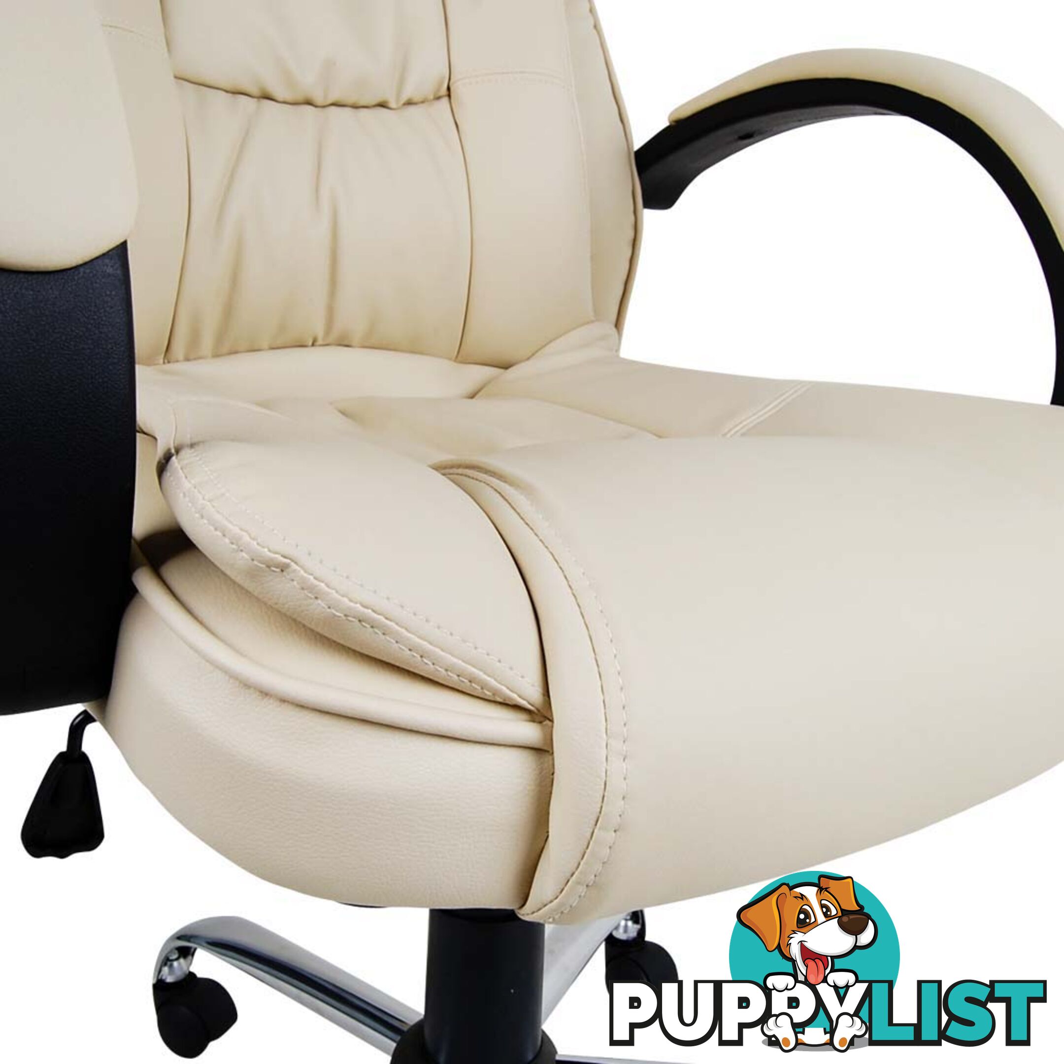 Deluxe PU Leather Computer Chair High Back Headrest Office Desk Chair Beige