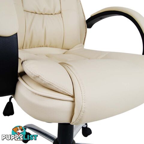 Deluxe PU Leather Computer Chair High Back Headrest Office Desk Chair Beige