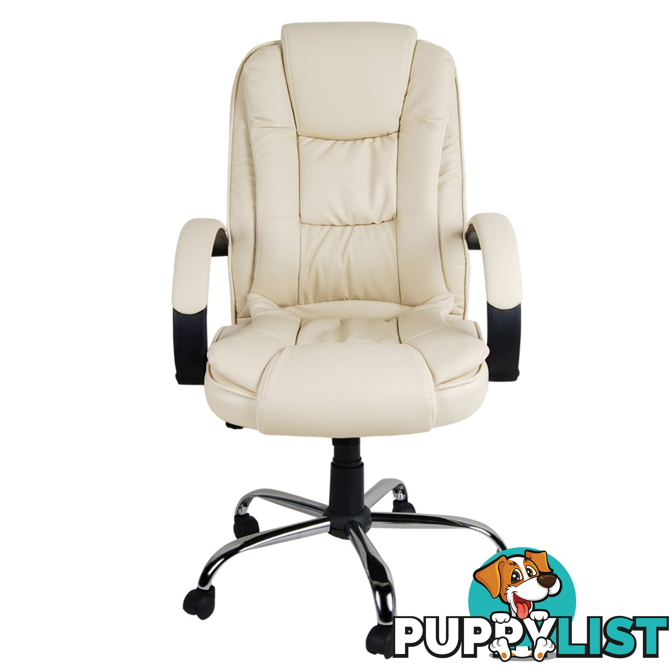 Deluxe PU Leather Computer Chair High Back Headrest Office Desk Chair Beige