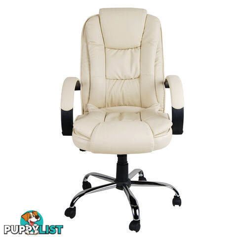 Deluxe PU Leather Computer Chair High Back Headrest Office Desk Chair Beige