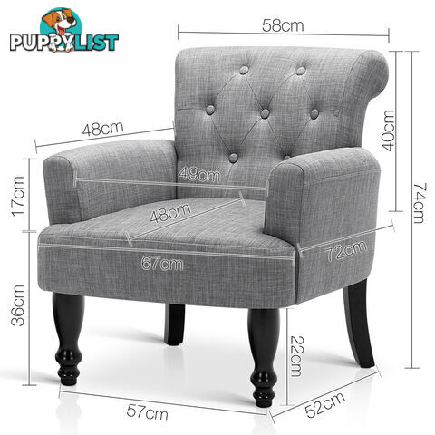 Wing Armchair French Provincial Linen Fabric Ash Grey