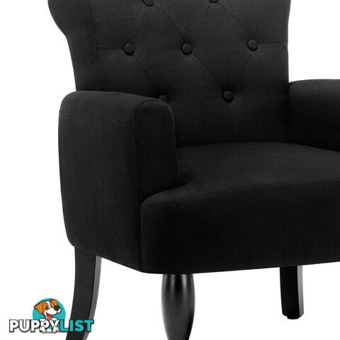 Wing Armchair French Provincial Linen Fabric Black