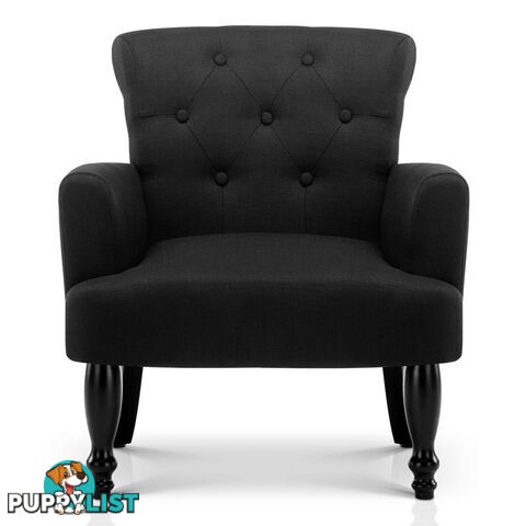 Wing Armchair French Provincial Linen Fabric Black