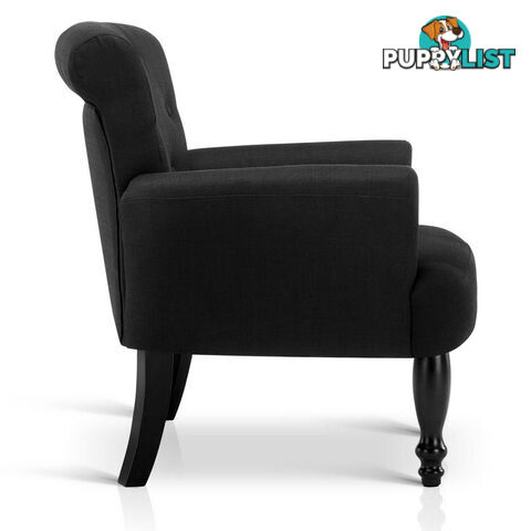 Wing Armchair French Provincial Linen Fabric Black