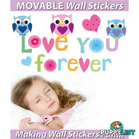 Large Size Love Forever Owls Wall Sticker - Totally Movable