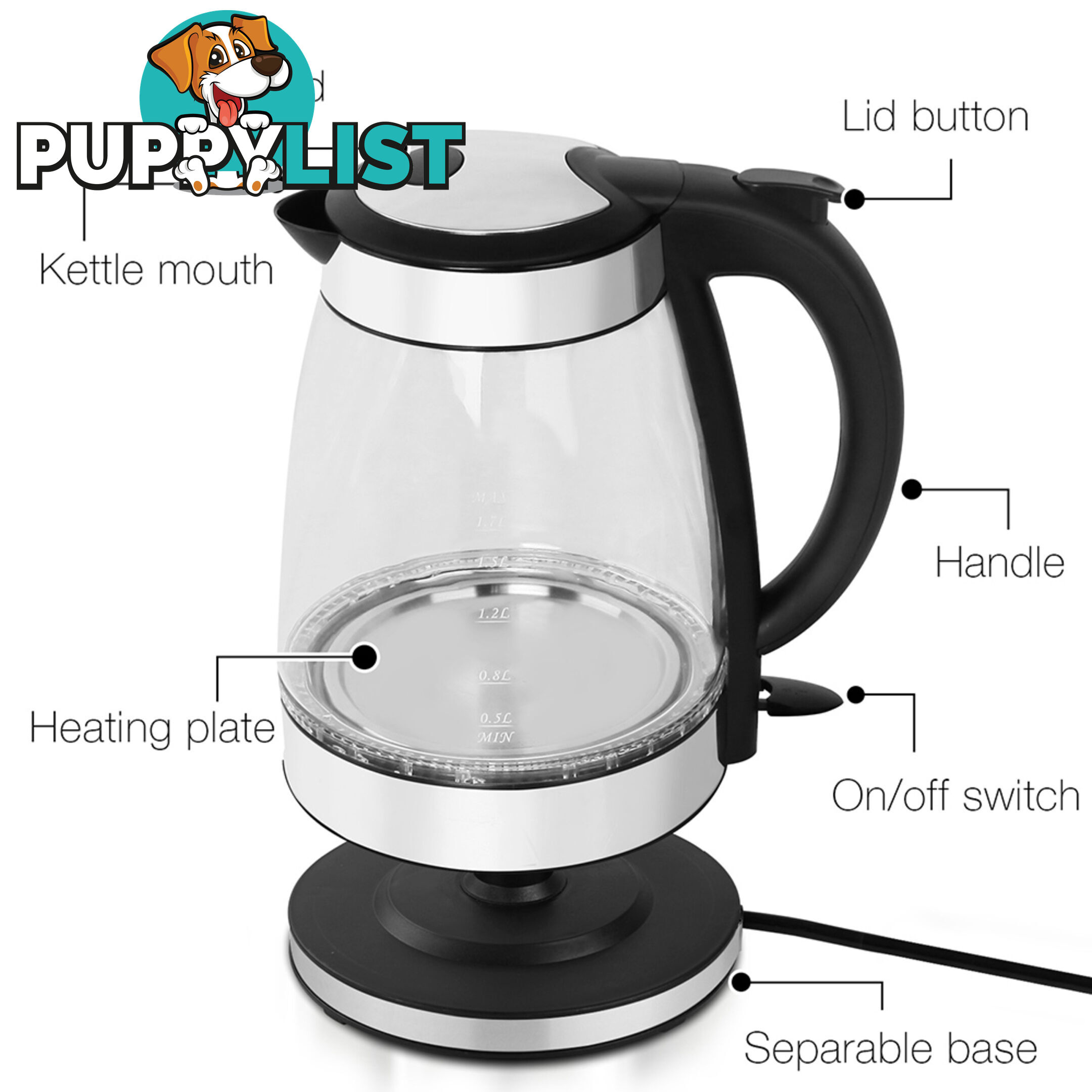 1.7L Electric Cordless LED Glass Kettle Kitchen Water Tea Boiler Jug Pot 2200W