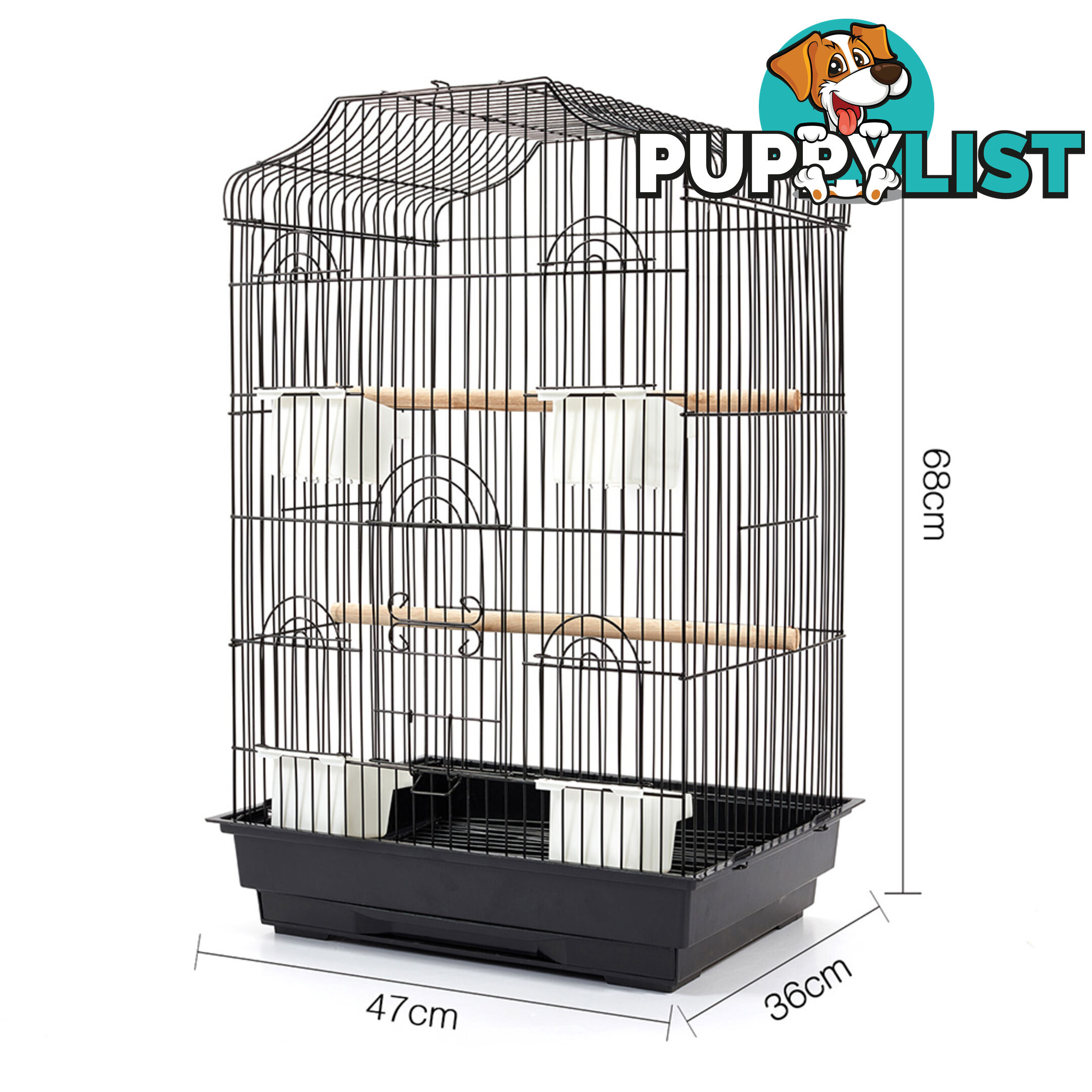 68cm Medium Bird Cage Parrot Budgie Canary Pet Carry Wrough Iron Aviary Black