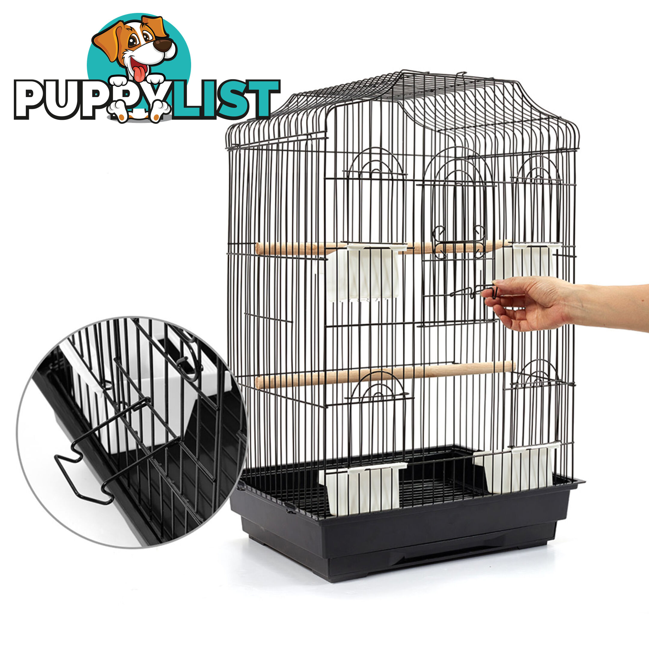 68cm Medium Bird Cage Parrot Budgie Canary Pet Carry Wrough Iron Aviary Black